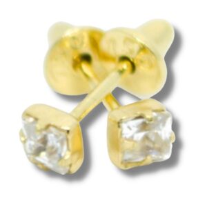 Brinco Infantil Bebê Solitário Zircônia 2mm Ouro 18k B626