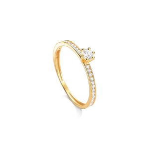 Anel Solitário Ouro 18K Pavé Lateral AN21