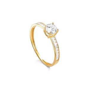 Anel Solitário Ouro 18K Ombro Cravejado AN26