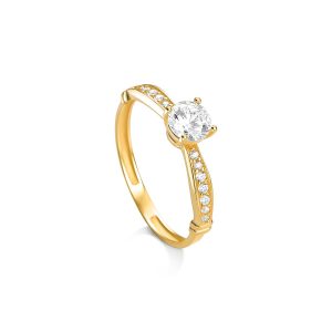 Anel Solitário Ouro 18K Pavé Lateral AN27
