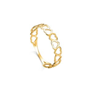 Anel Ouro 18K Aliança de Corações AN34