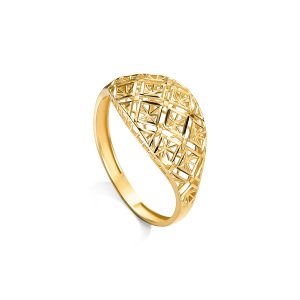 Anel Ouro 18K Domo Vazado Diamantado AN37