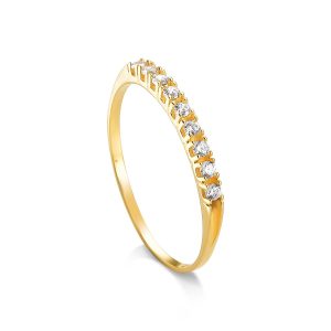 Anel Aparador Ouro 18K Meia Aliança Cravejada AN39