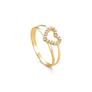 Anel Ouro 18K Coração Cravejado AN46