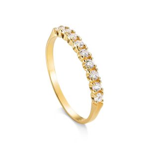 Anel Aparador Ouro 18K Meia Aliança Cravejada AN49