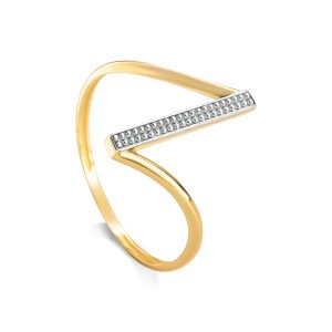 Anel Ouro 18K Chevron Diamantado AN55