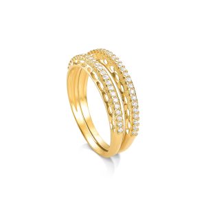 Anel Aparador Ouro 18K Meia Aliança Tripla Cravejada ANP02