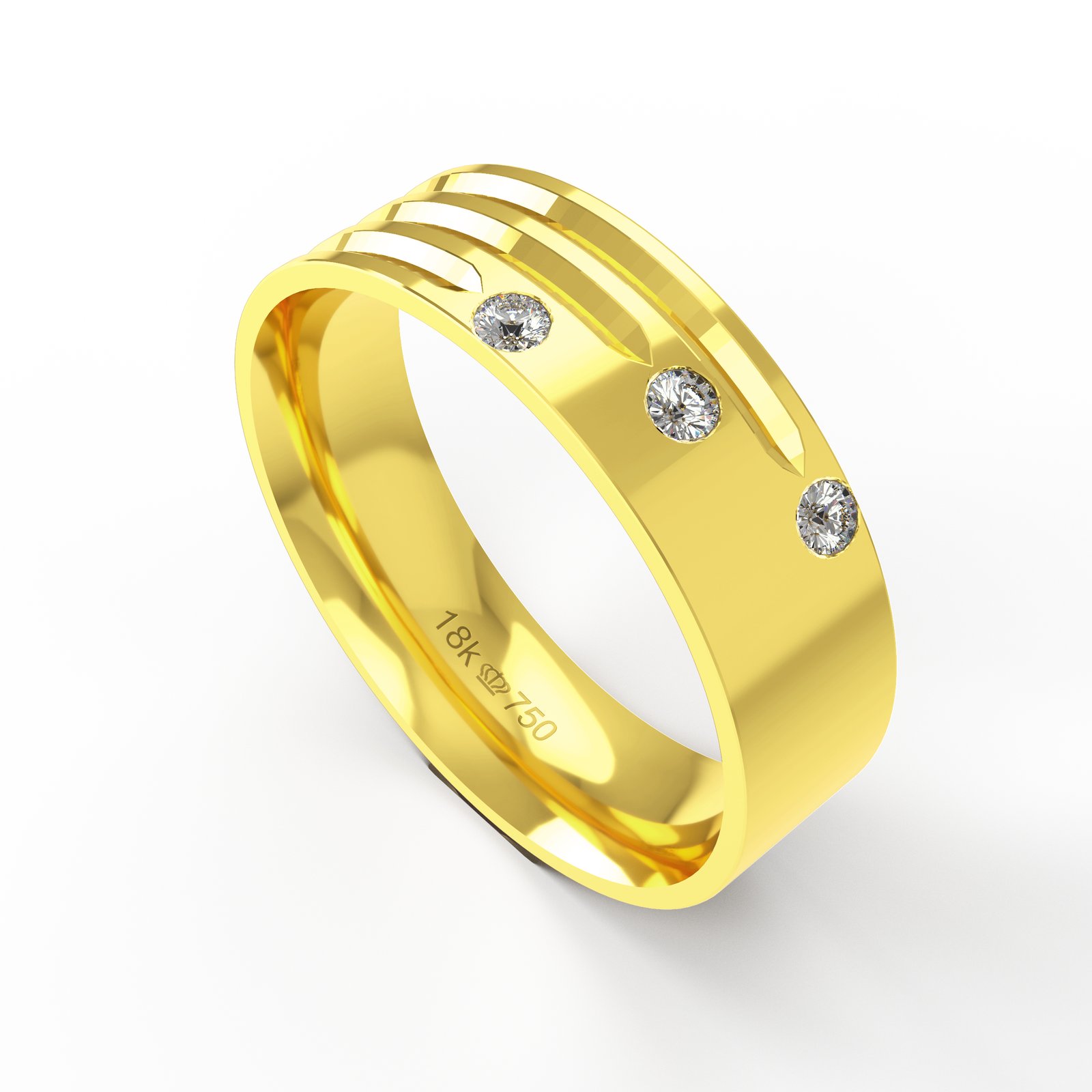Aliança Ouro 10K com 3 Zircônias 6mm BC585RZ