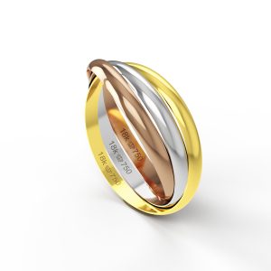 Aliança 3 Aros Entrelaçados Tricolor Ouro 18K 2,3mm C323