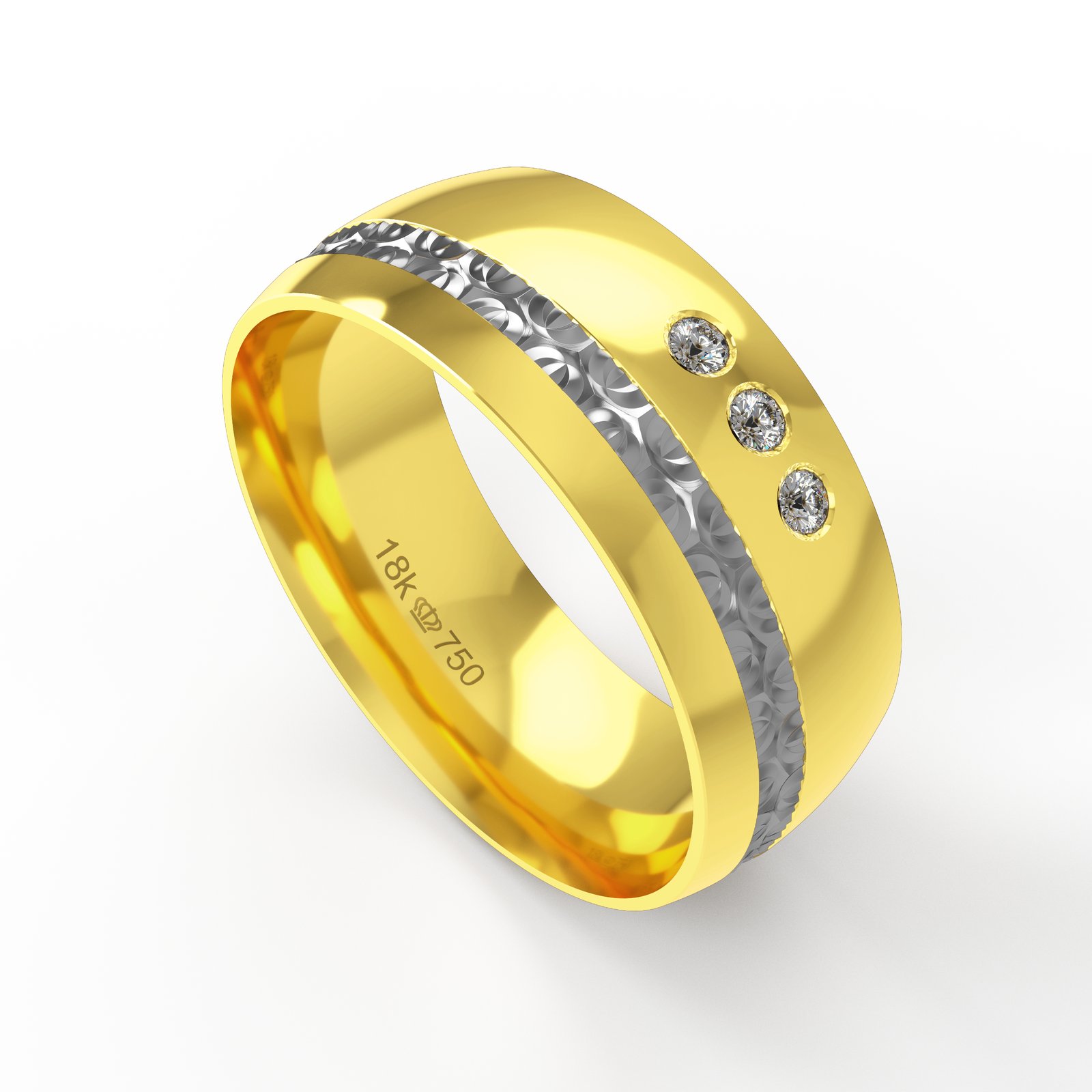 Aliança Ouro 18K com 3 Brilhantes 7,8mm C764R