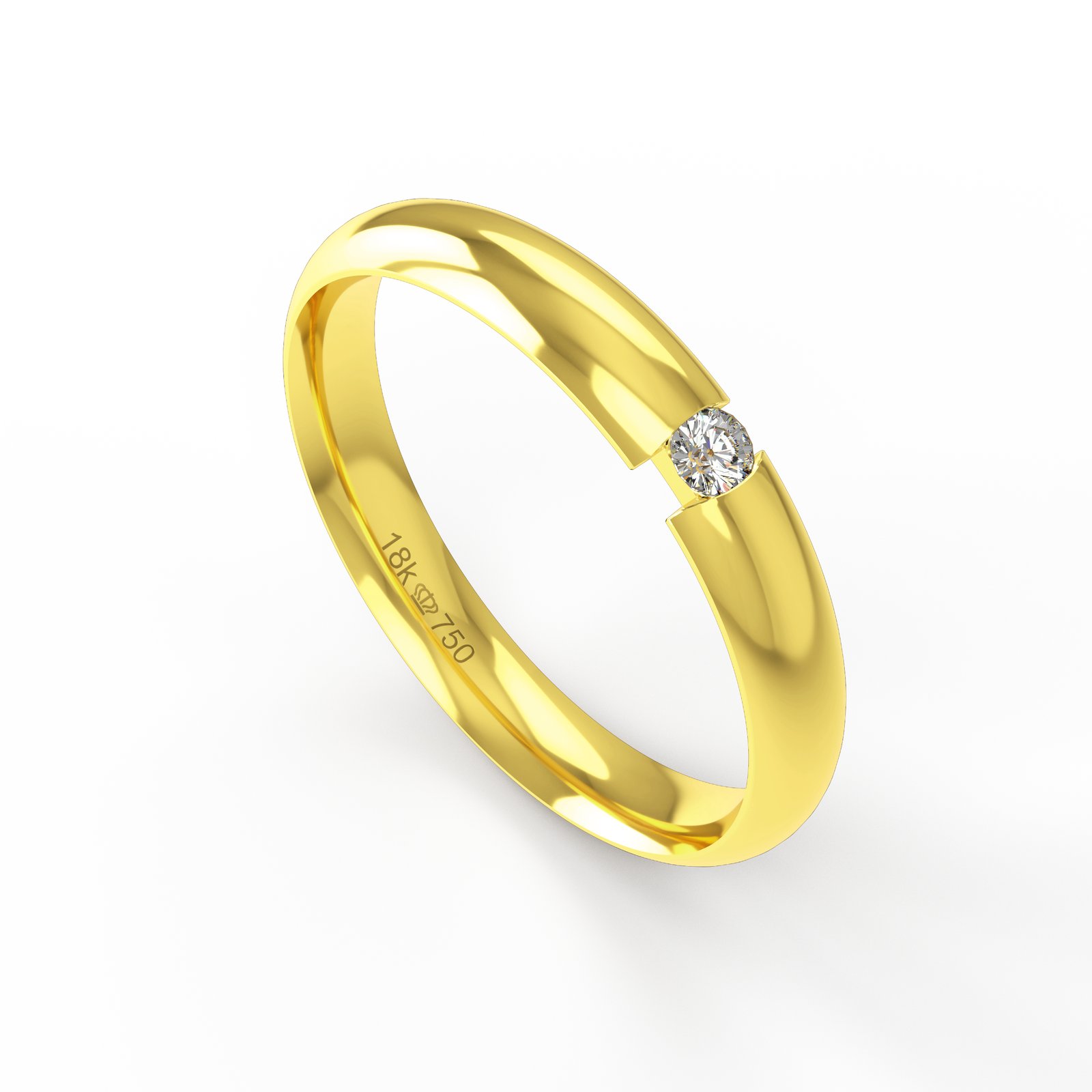 Aliança Ouro 18K com 1 Brilhante 3,5mm C769R