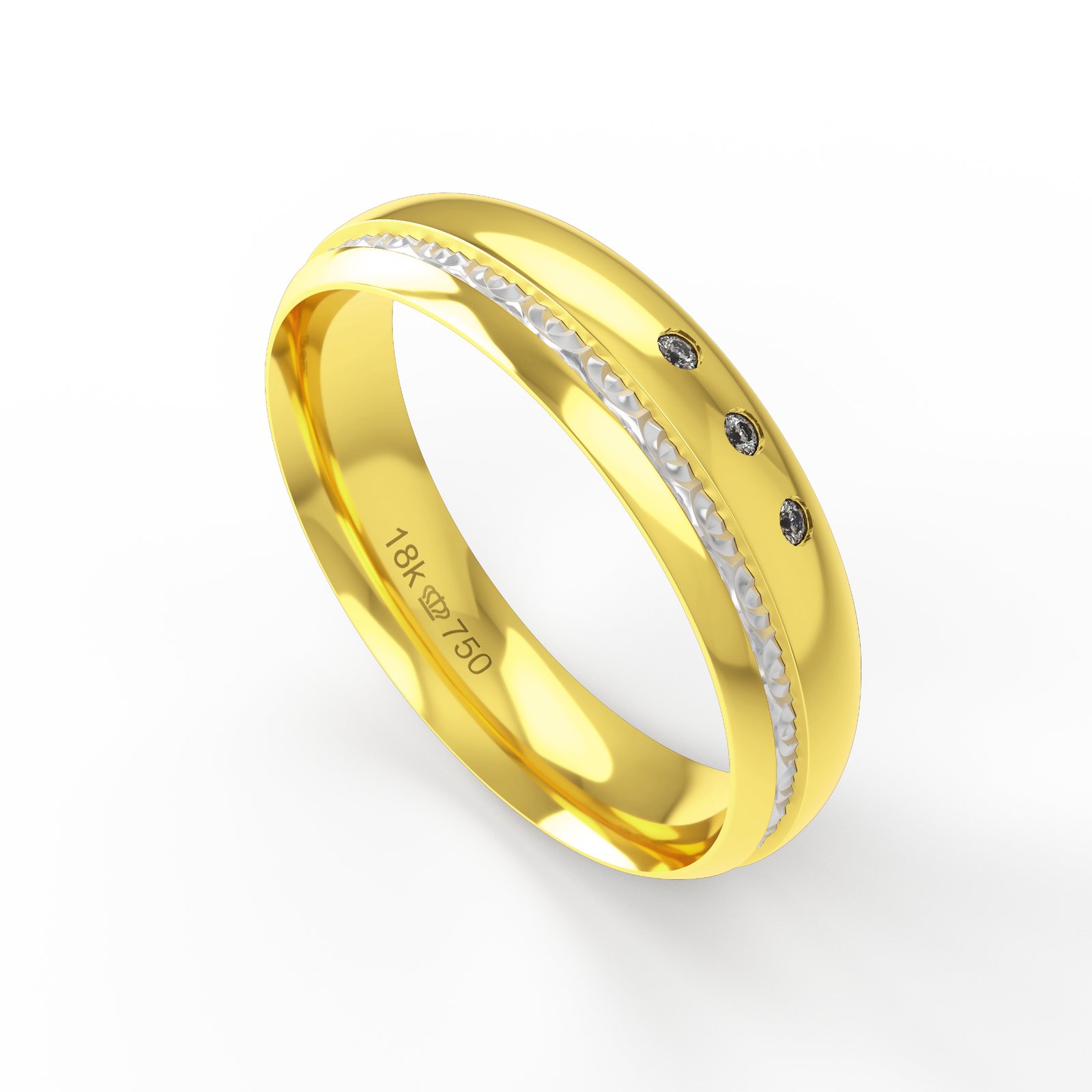 Aliança Ouro 18K com 3 Brilhantes 5mm C770R