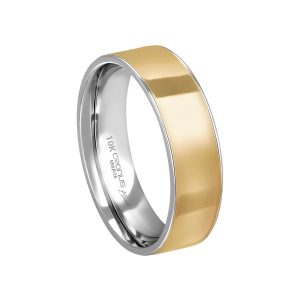 Aliança Blend Prata com Ouro 10K Lisa 6mm K7401