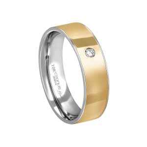 Aliança Blend Prata com Ouro 10K Reta com Pedra 6mm K7501